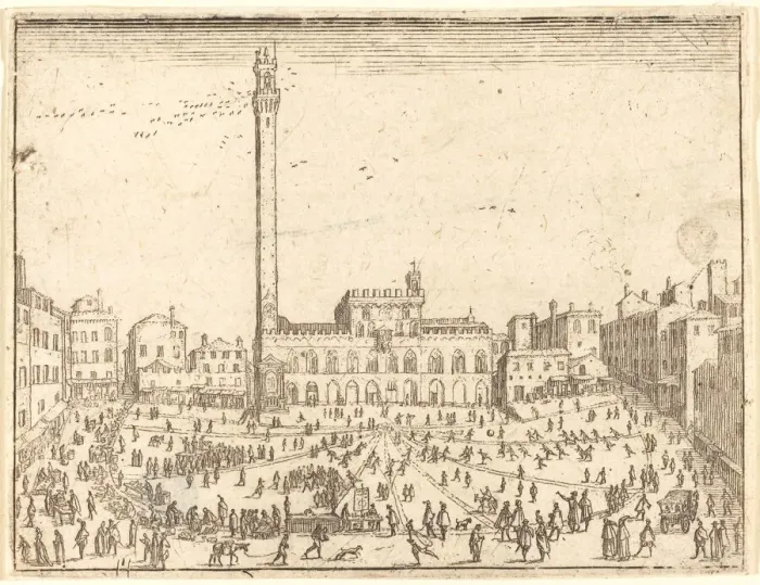 Framed Print : Piazza Publicca, Siena. Creator: Jacques Callot Framed Print : Piazza Publicca, Siena. Creator: Jacques Callot