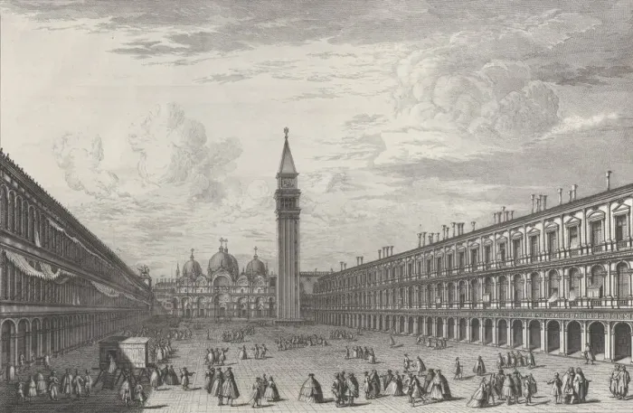 Framed Print : Piazza San Marco looking towards the Basilica and Campanile, 1763. 1763 Framed Print : Piazza San Marco looking towards the Basilica and Campanile, 1763. 1763