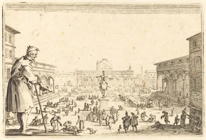 Framed Print : Piazza SS. Annunziata, Florence, c. 1622. Creator: Jacques Callot Framed Print : Piazza SS. Annunziata, Florence, c. 1622. Creator: Jacques Callot