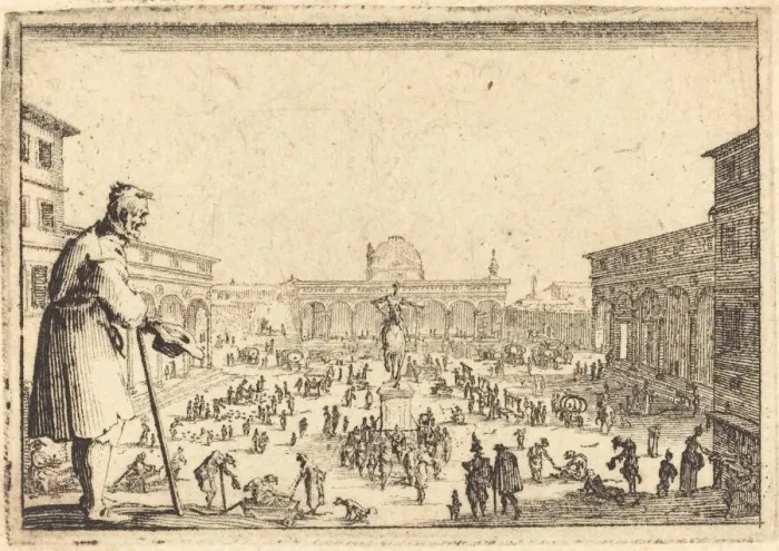 Framed Print : Piazza SS. Annunziata, Florence, c. 1617. Creator: Jacques Callot Framed Print : Piazza SS. Annunziata, Florence, c. 1617. Creator: Jacques Callot