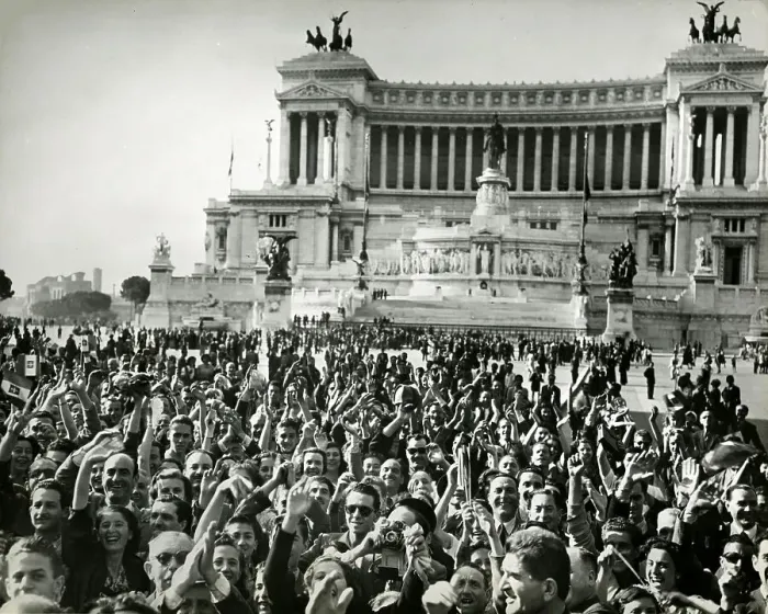 Framed Print : Piazza Venezia, Rome, April 1945: The liberation of Italy, 1945. Creator: Unknown photographer Framed Print : Piazza Venezia, Rome, April 1945: The liberation of Italy, 1945. Creator: Unknown photographer
