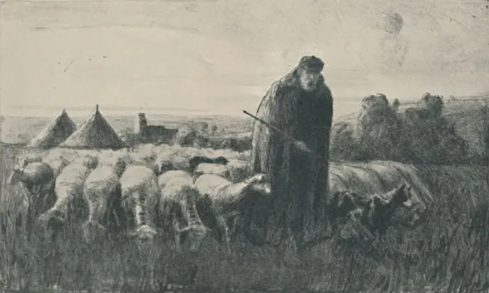 Framed Print : The Picardy Shepherd, 1919. Artist: Ernest George Beach Framed Print : The Picardy Shepherd, 1919. Artist: Ernest George Beach