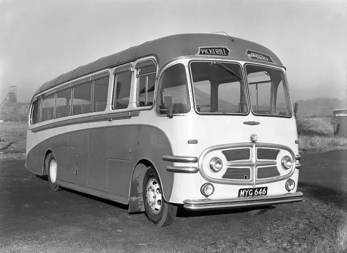 Framed Print : Pickerills Commer coach, Darfield, near Barnsley, South Yorkshire, 1957. Artist Framed Print : Pickerills Commer coach, Darfield, near Barnsley, South Yorkshire, 1957. Artist