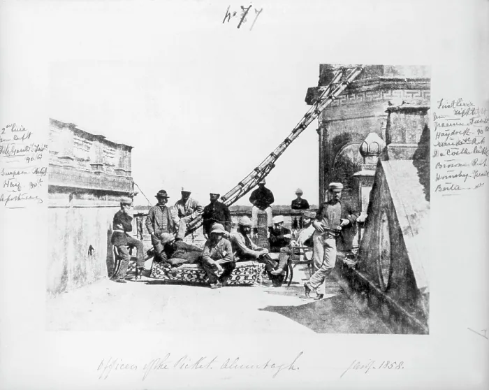 Framed Print : Picket officers at the Alambagh, Lucknow, during the Indian Mutiny, 1858. Creator: Patrick Fitzgerald Framed Print : Picket officers at the Alambagh, Lucknow, during the Indian Mutiny, 1858. Creator: Patrick Fitzgerald