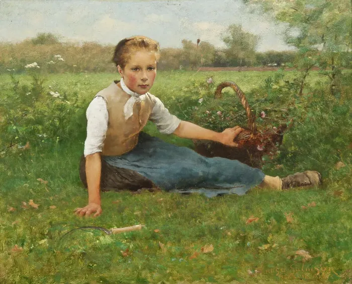 Framed Print : Picking Flowers, 1882. Creator: Hugo Salmson Framed Print : Picking Flowers, 1882. Creator: Hugo Salmson