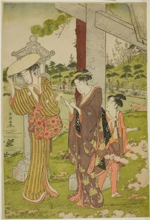 Framed Print : Picking Flowers at Kumano Junisha Shrine in Tsunohazu, late 1780s Framed Print : Picking Flowers at Kumano Junisha Shrine in Tsunohazu, late 1780s