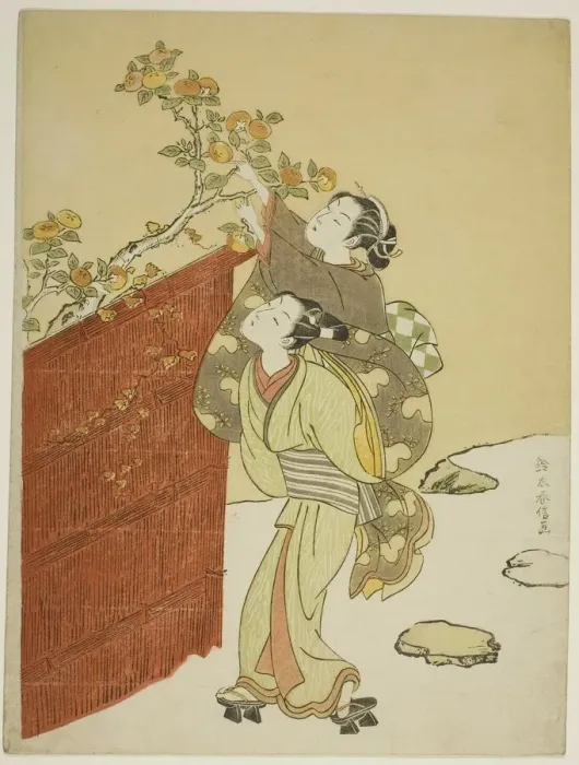 Framed Print : Picking Persimmons, c. 1767 / 68. Creator: Suzuki Harunobu Framed Print : Picking Persimmons, c. 1767 / 68. Creator: Suzuki Harunobu