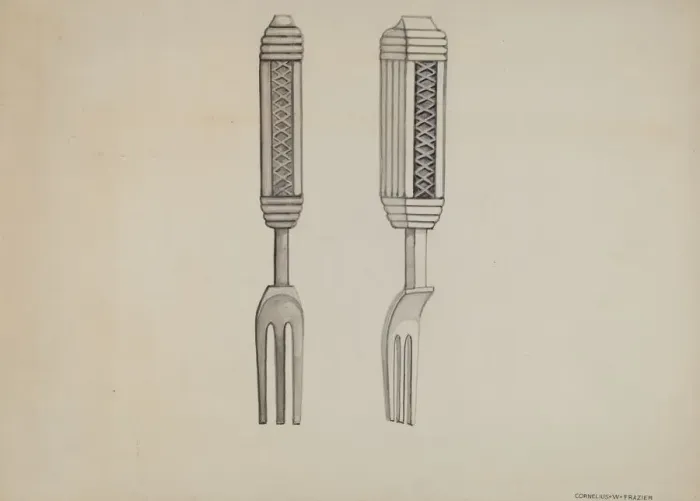 Framed Print : Pickle Fork, c. 1936. Creator: John R. Towers Framed Print : Pickle Fork, c. 1936. Creator: John R. Towers
