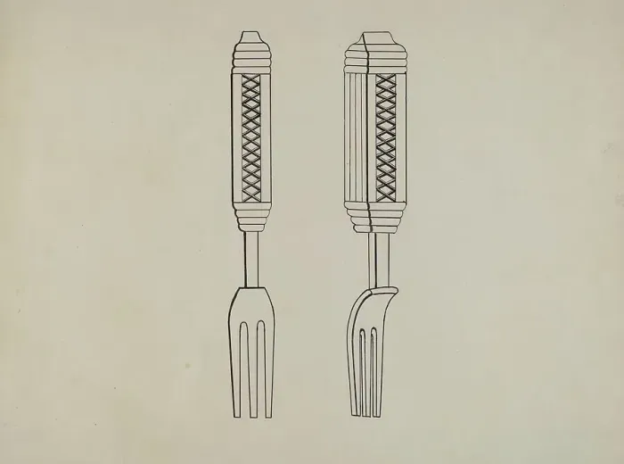 Framed Print : Pickle Fork, c. 1936. Creator: John R. Towers Framed Print : Pickle Fork, c. 1936. Creator: John R. Towers