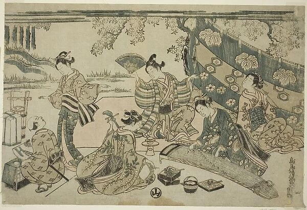 A picnic under cherry trees, c. 1755  /  64. Creator: Torii Kiyomitsu