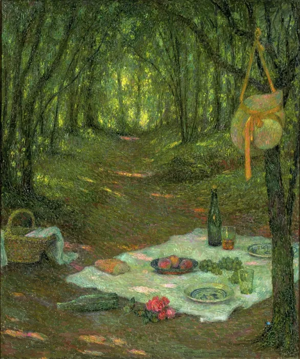 Framed Print : Picnic in the Forest, Gerberoy (Le Gouter sous Bois, Gerberoy), 1925. Creator: Le Sidaner, Henri (1862-1939) Framed Print : Picnic in the Forest, Gerberoy (Le Gouter sous Bois, Gerberoy), 1925. Creator: Le Sidaner, Henri (1862-1939)