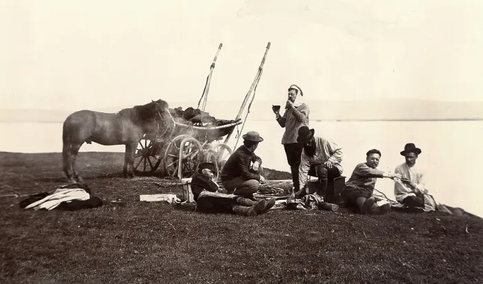 Framed Print : Picnic. Group of Men on the River Shore, 1900. Creators: I. A. Podgorbunskii, V. I. Podgorbunskii Framed Print : Picnic. Group of Men on the River Shore, 1900. Creators: I. A. Podgorbunskii, V. I. Podgorbunskii