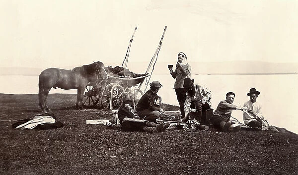 Picnic. Group of Men on the River Shore, 1900. Creators: I. A. Podgorbunskii, V. I. Podgorbunskii