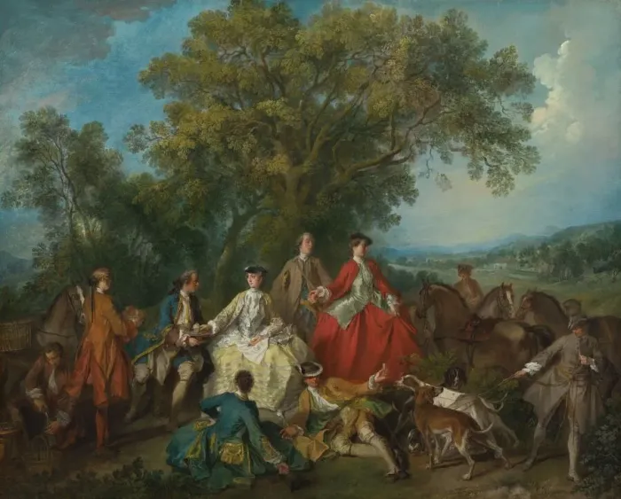 Framed Print : Picnic after the Hunt, probably c. 1735 / 1740. Creator: Nicolas Lancret Framed Print : Picnic after the Hunt, probably c. 1735 / 1740. Creator: Nicolas Lancret