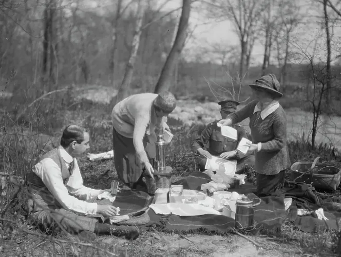 Framed Print : Picnic with Martha Hedman and friends, between 1912 and 1919. Creator: Arnold Genthe Framed Print : Picnic with Martha Hedman and friends, between 1912 and 1919. Creator: Arnold Genthe