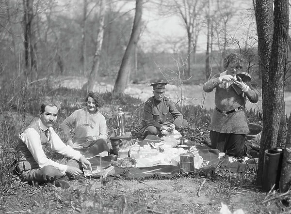 Picnic with Martha Hedman and friends, between 1912 and 1919. Creator: Arnold Genthe