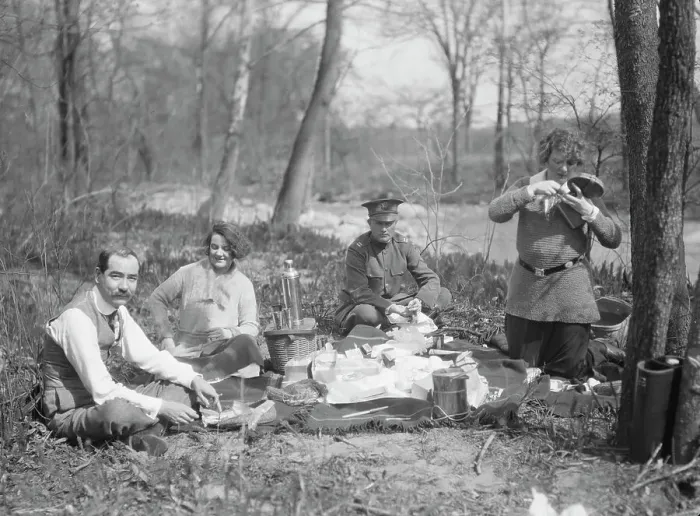Framed Print : Picnic with Martha Hedman and friends, between 1912 and 1919. Creator: Arnold Genthe Framed Print : Picnic with Martha Hedman and friends, between 1912 and 1919. Creator: Arnold Genthe