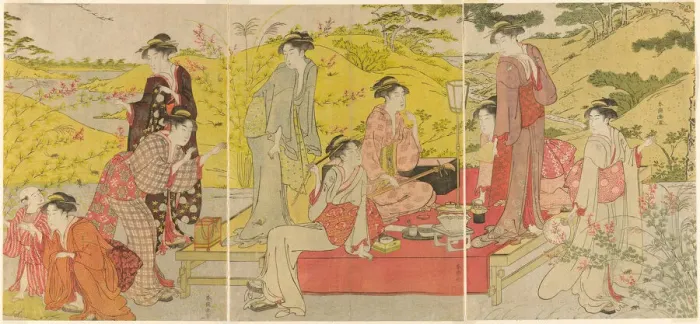 Framed Print : Picnic Party at Hagidera, c. 1785 / 95. Creator: Katsukawa Shuncho Framed Print : Picnic Party at Hagidera, c. 1785 / 95. Creator: Katsukawa Shuncho