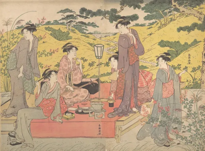 Framed Print : A Picnic Party at Hagidera, late 18th-early 19th century. Creator: Katsukawa Shuncho Framed Print : A Picnic Party at Hagidera, late 18th-early 19th century. Creator: Katsukawa Shuncho