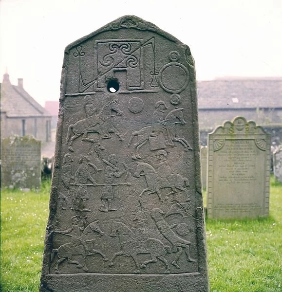 Pictish Carved Slab, showing symbols and Battle, c8th century