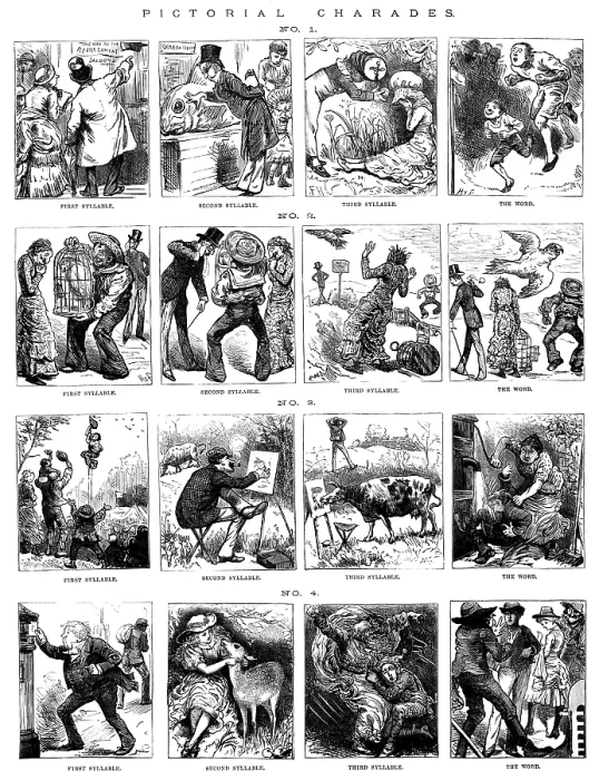 Framed Print : Pictorial Charades, 1883. Creator: Unknown Framed Print : Pictorial Charades, 1883. Creator: Unknown