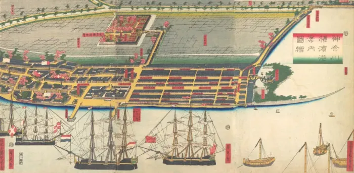 Framed Print : Pictorial Guide to Yokohama Harbor, 7th month, 1860. Creator: Sadahide Utagawa Framed Print : Pictorial Guide to Yokohama Harbor, 7th month, 1860. Creator: Sadahide Utagawa