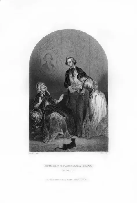 Framed Print : A Picture of American Life in 1830, (1872). Artist: C Burt Framed Print : A Picture of American Life in 1830, (1872). Artist: C Burt