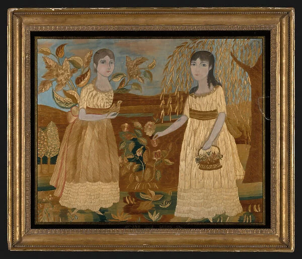 Picture Depicting Ann and Sarah (Needlework), New York, early 19th century
