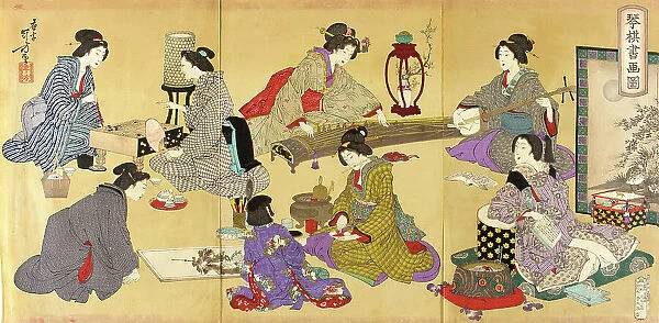 Picture of Koto, Game, and Painting, published in 1889. Creator: Mizuno Toshikata