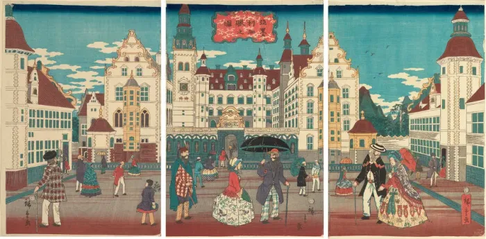 Framed Print : A Picture of Prosperity: America (Amerika shin no zu), 1861. Creator: Utagawa Hiroshige II Framed Print : A Picture of Prosperity: America (Amerika shin no zu), 1861. Creator: Utagawa Hiroshige II
