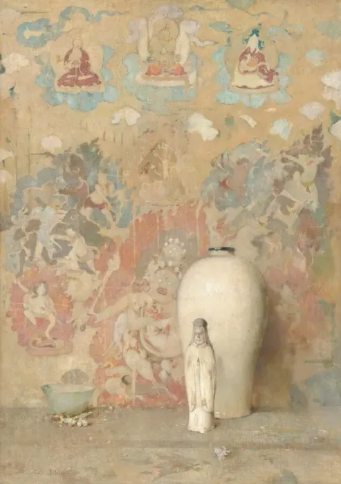 Framed Print : The Picture from Thibet, c. 1920. Creator: Emil Carlsen Framed Print : The Picture from Thibet, c. 1920. Creator: Emil Carlsen