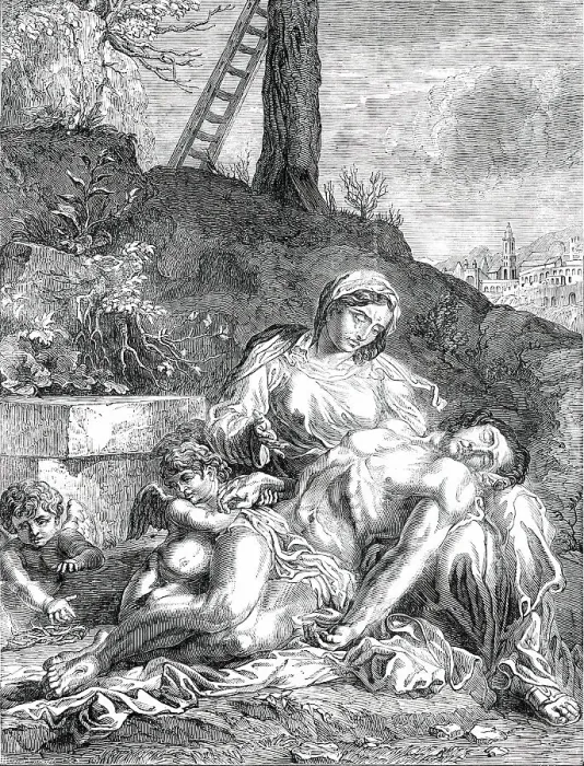 Framed Print : Pictures from the late King of Holland's Collection - Dead Christ, painted by Caracci, 1850. Creator: Unknown Framed Print : Pictures from the late King of Holland's Collection - Dead Christ, painted by Caracci, 1850. Creator: Unknown