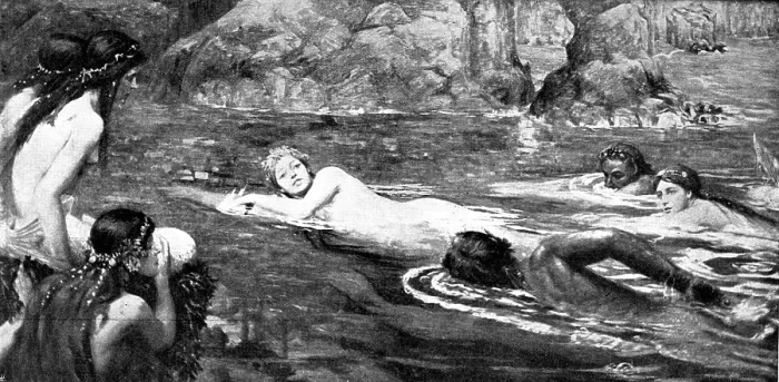 Framed Print : Pictures from the New Gallery: A Race: Mermaids and Tritons - C. Smithers, 1895. Creator: George Meisenbach Framed Print : Pictures from the New Gallery: A Race: Mermaids and Tritons - C. Smithers, 1895. Creator: George Meisenbach