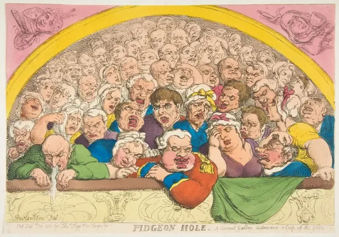 Framed Print : Pidgeon Hole. A Convent Garden Contrivance to Coop up the Gods, February 20, 1811 Framed Print : Pidgeon Hole. A Convent Garden Contrivance to Coop up the Gods, February 20, 1811