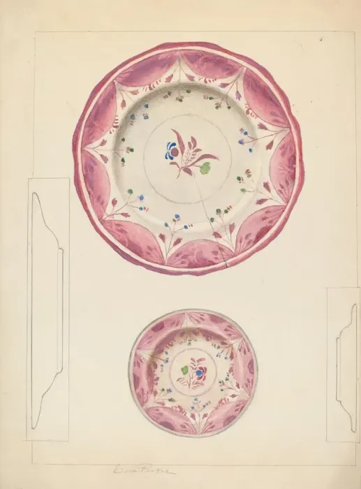 Framed Print : Pie Plate and Cup Plate, c. 1938. Creator: Cora Parker Framed Print : Pie Plate and Cup Plate, c. 1938. Creator: Cora Parker