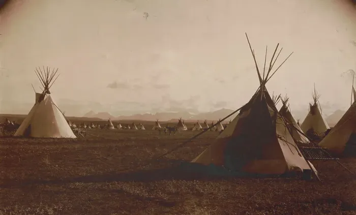 Framed Print : Piegan encampment, c1900. Creator: Edward Sheriff Curtis Framed Print : Piegan encampment, c1900. Creator: Edward Sheriff Curtis