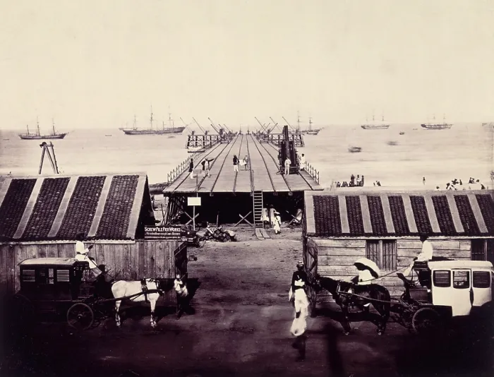 Framed Print : The Pier under construction, Madras, India, c1861. Creator: Unknown Framed Print : The Pier under construction, Madras, India, c1861. Creator: Unknown