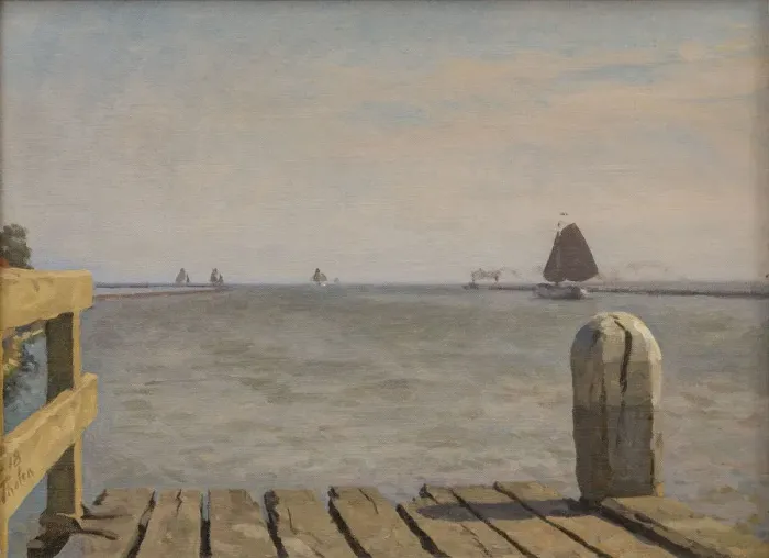 Framed Print : Pier in Enkhuizen, 1918. Creator: Tholen, Willem Bastiaan (1860-1931) Framed Print : Pier in Enkhuizen, 1918. Creator: Tholen, Willem Bastiaan (1860-1931)