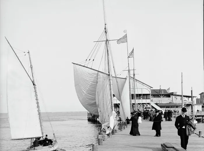 Framed Print : Pier at the inlet, Atlantic City, N.J. c1905. Creator: Unknown Framed Print : Pier at the inlet, Atlantic City, N.J. c1905. Creator: Unknown