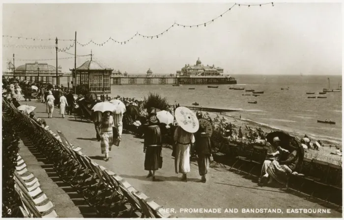Framed Print : Pier, promenade and bandstand, Eastbourne, Sussex, c1920s(?) Framed Print : Pier, promenade and bandstand, Eastbourne, Sussex, c1920s(?)