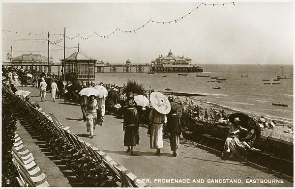 Pier, promenade and bandstand, Eastbourne, Sussex, c1920s(?)