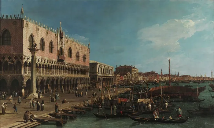 Framed Print : The Pier towards the Riva degli Schiavoni with the Column of Saint Mark, before 1742. Creator: Canaletto (1697-1768) Framed Print : The Pier towards the Riva degli Schiavoni with the Column of Saint Mark, before 1742. Creator: Canaletto (1697-1768)