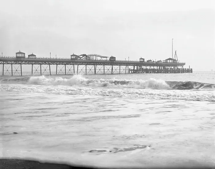 Framed Print : Pier with whale skeleton, Boscombe Pier, Boscombe Spa, Bournemouth, Dorset, c1900 Framed Print : Pier with whale skeleton, Boscombe Pier, Boscombe Spa, Bournemouth, Dorset, c1900