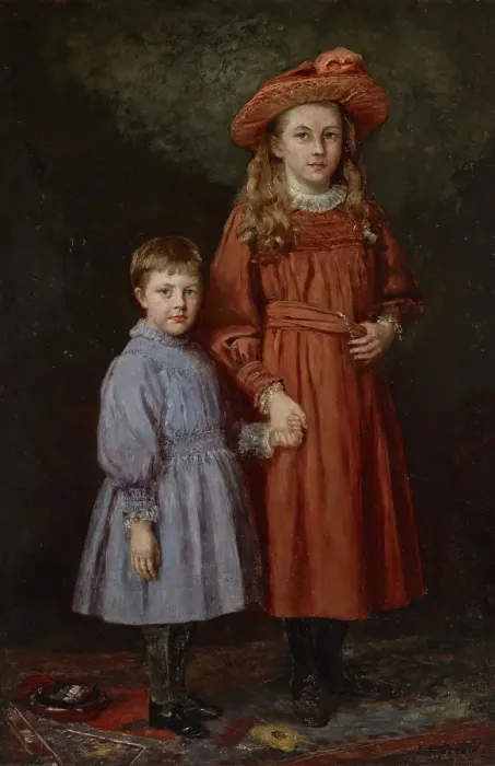 Framed Print : The Pierce Children, 1887. Creator: Theodore Clement Steele Framed Print : The Pierce Children, 1887. Creator: Theodore Clement Steele