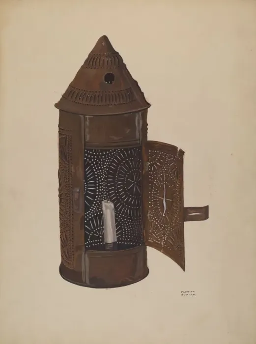 Framed Print : Pierced Iron Lantern, c. 1936. Creator: Florian Rokita Framed Print : Pierced Iron Lantern, c. 1936. Creator: Florian Rokita