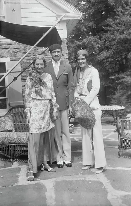 Framed Print : Pierre de Beaumont and two unidentified women, standing outdoors, between 1932 and 1942. Creator: Arnold Genthe Framed Print : Pierre de Beaumont and two unidentified women, standing outdoors, between 1932 and 1942. Creator: Arnold Genthe