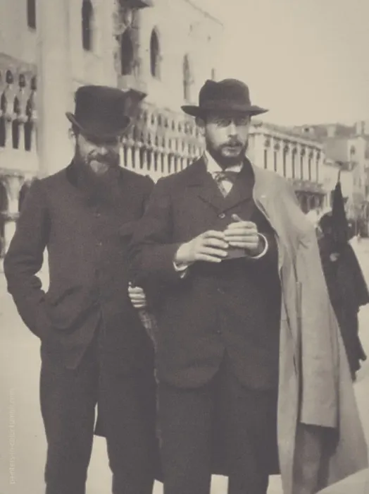 Framed Print : Pierre Bonnard (holding his Kodak box camera) with Ker-Xavier Roussel in Venice, 1899 Framed Print : Pierre Bonnard (holding his Kodak box camera) with Ker-Xavier Roussel in Venice, 1899