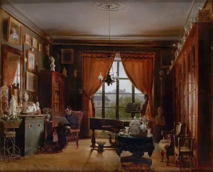 Framed Print : Pierre-Joseph-Guillaume Zimmermann in his Apartment in the Square d Orleans, Paris. Artist: Lafaye, Prosper (1806-1883) Framed Print : Pierre-Joseph-Guillaume Zimmermann in his Apartment in the Square d Orleans, Paris. Artist: Lafaye, Prosper (1806-1883)