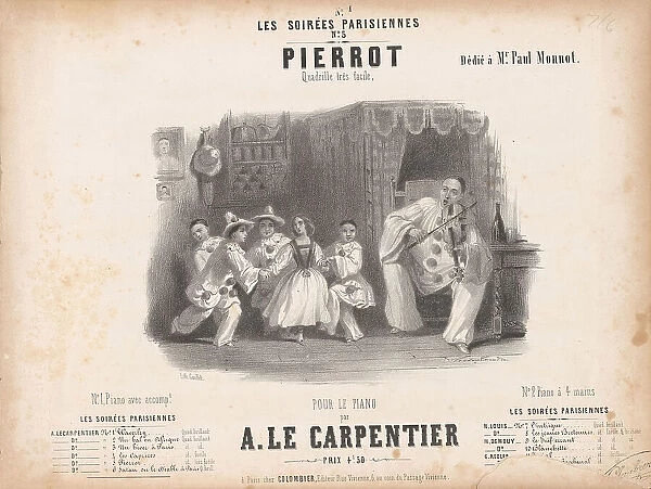 Pierrot. Quadrille très - facile pour le piano par Adolphe-Clair Le Carpentier. Creator: Coindre, Victor (1816-1896)