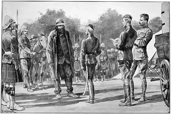 Piet Cronje, Boer leader and soldier, surrendering to Lord Roberts, Paardeberg, 1900. Artist: Richard Caton Woodville II